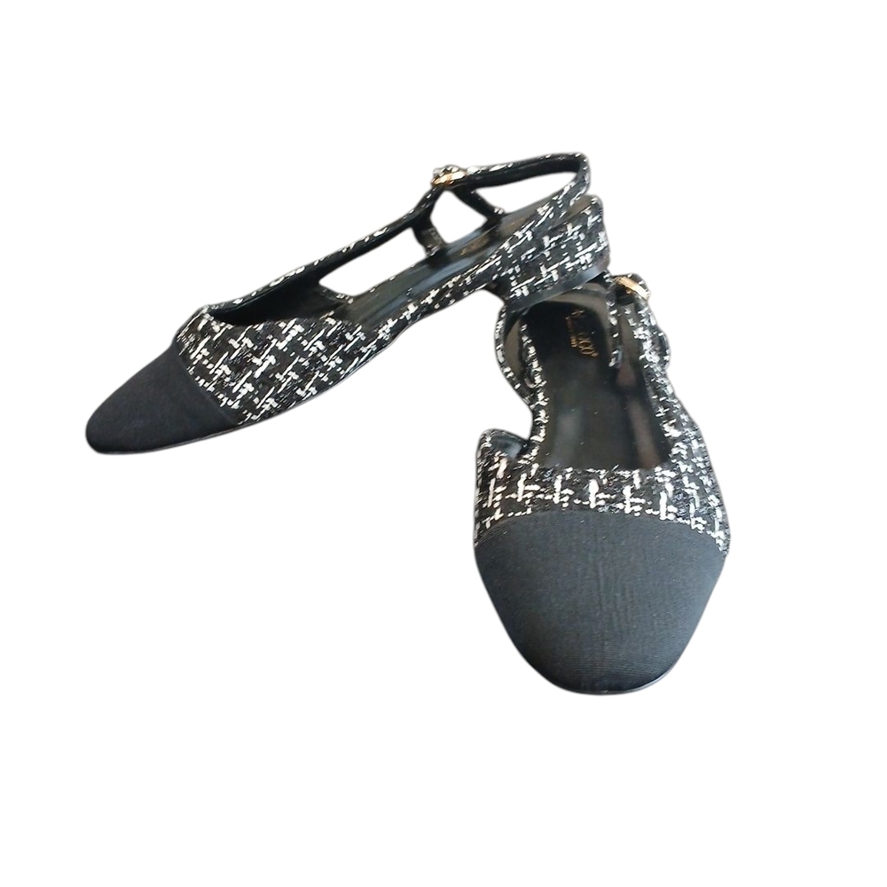 Aprcoco Black and White Tweed Sling Back Flats Suze 9.5